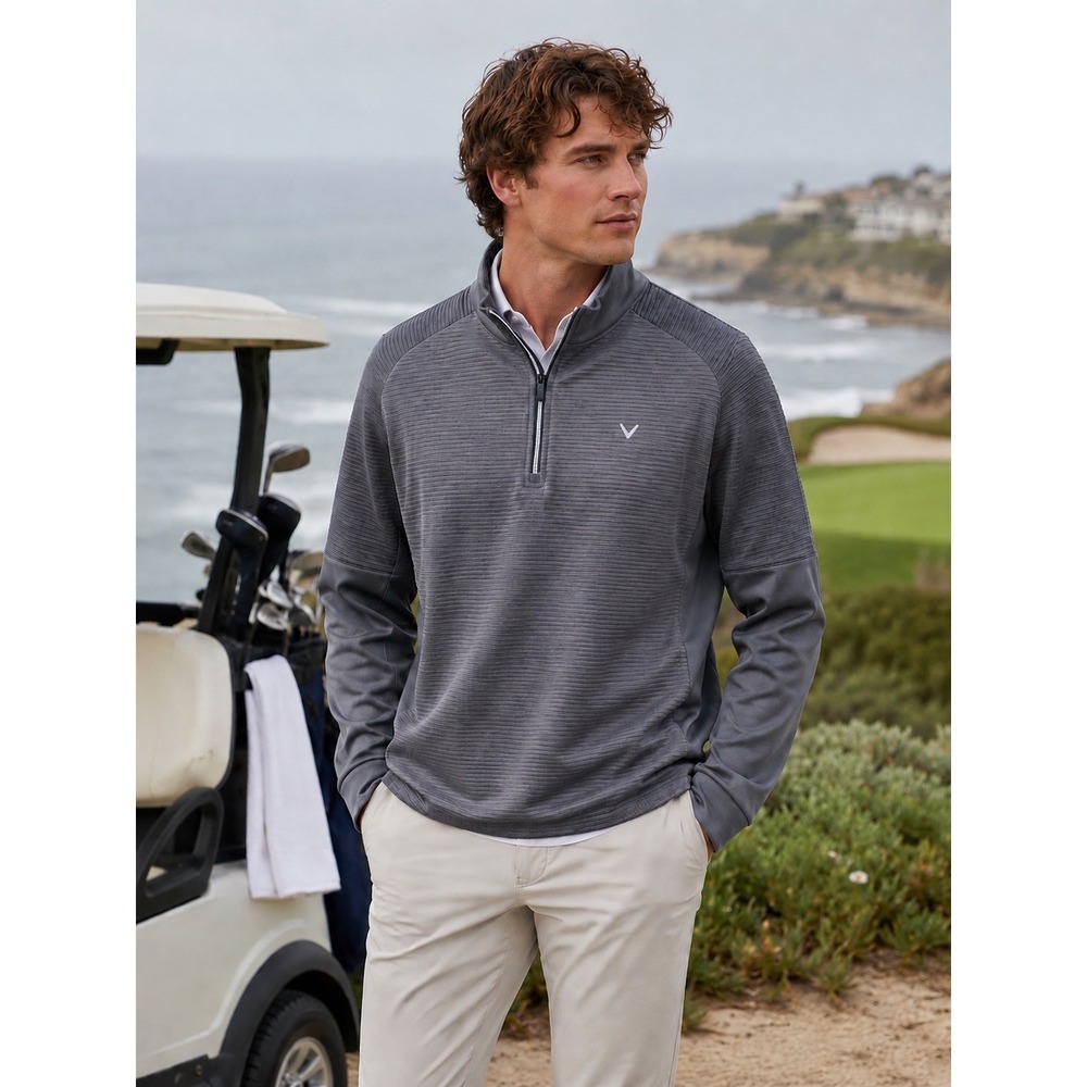 Callaway Opti-Dri Quarter Zip Pullover Gray Ribbed Golf Performance Sweater XL